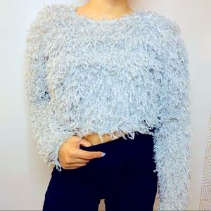 ZARA feather cropped long sleeve top